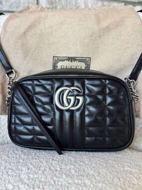 ✅✅ Authentic Gucci Black Small GG Marmont 2.0 Shoulder / Crossbody Bag
